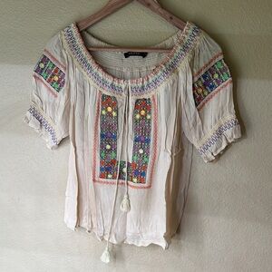 Ark & Co Multicolor Embroidered Boho Blouse